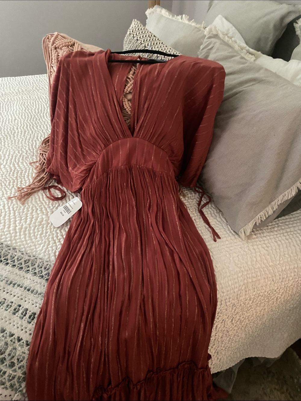Dress up Flattering Rust Maxi Dress with Metallic Threading